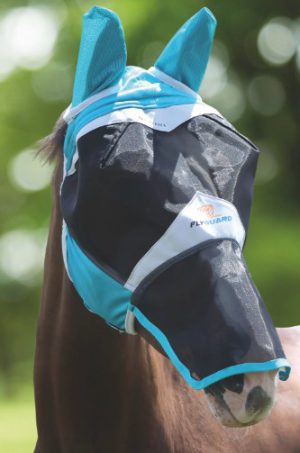 FlyGuard Pro Fine Mesh Fly Mask with Ears & Nose Teal FULL