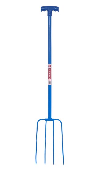 RED GORILLA 4 PRONG MANURE FORK T-HANDLE BLUE